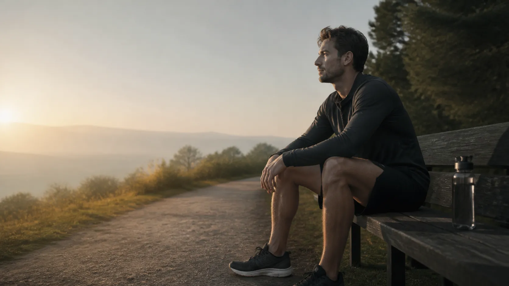 Athlete resting beside a quiet trail after learning how to rest without feeling guilty